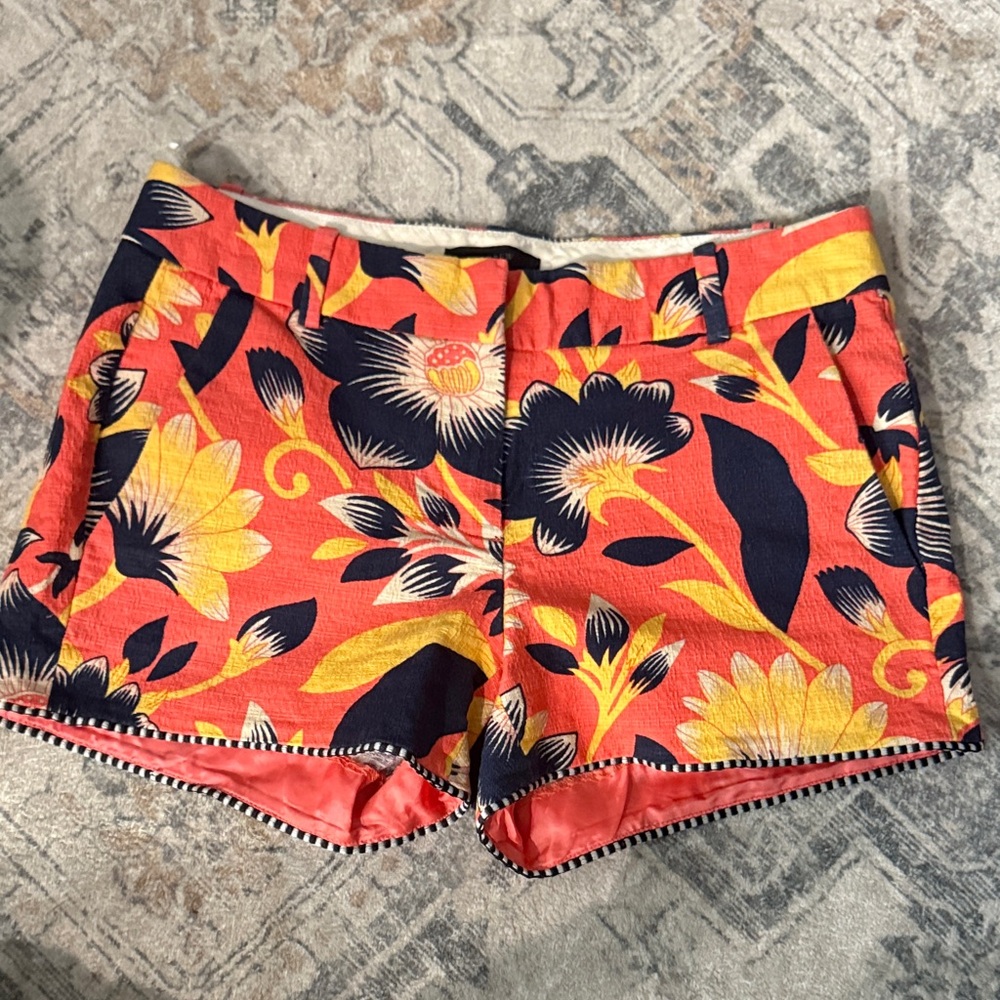 J. Crew High Waist Floral Shorts - Orange and Black